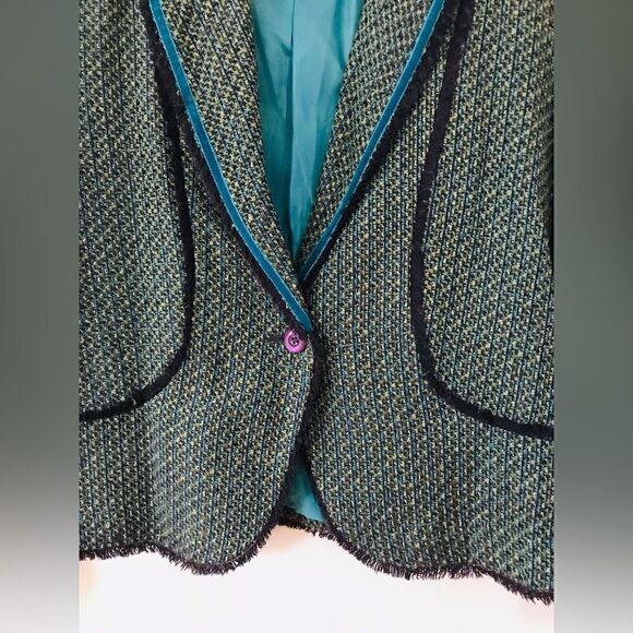 Versailles | blue mix textured jacket blazer with fringe | size 14 - Picture 3 of 7